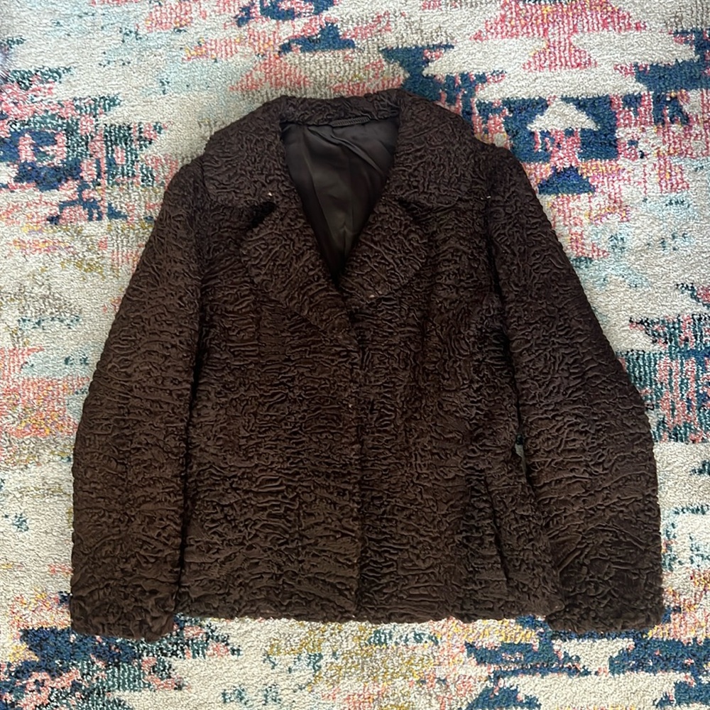 VINTAGE 1970s Curly Haired Lamb Fur Coat Jacket